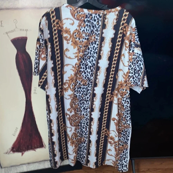 Boohoo chain link  leopard print white oversized T-shirt dress Sz 16 - Picture 3 of 7